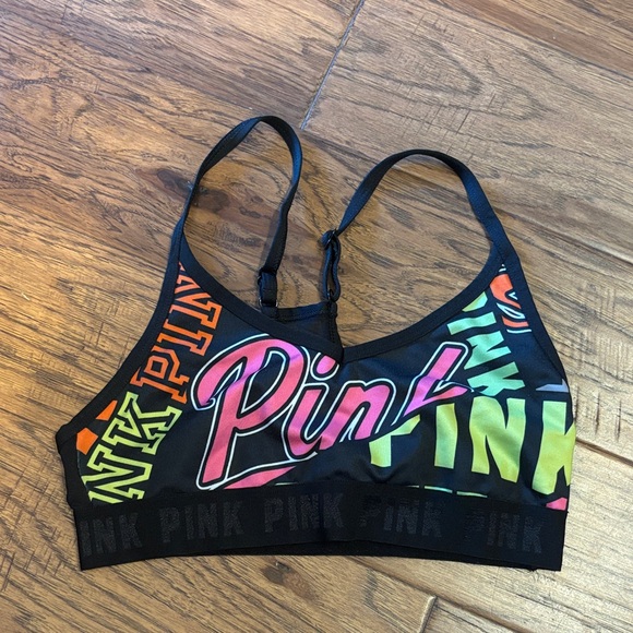 PINK Victoria's Secret Other - PINK Victoria's Secret Black Sports Bra with Colorful Accents